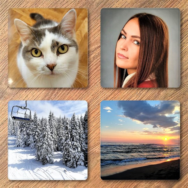 Four Custom Family Photo Template Personalized Coaster Set (Creator Uploaded)