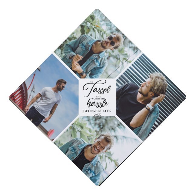 Four custom large photos the tassel was worth graduation cap topper (Front)