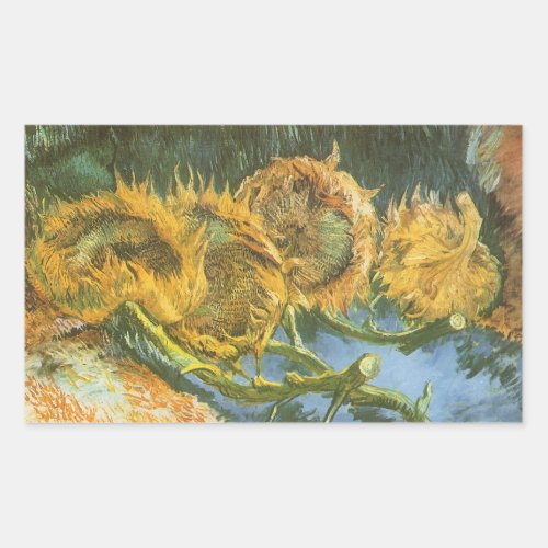Four Cut Sunflowers by Vincent van Gogh Fine Art Rectangular Sticker