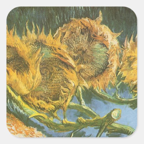 Four Cut Sunflowers by Vincent van Gogh Fine Art Square Sticker