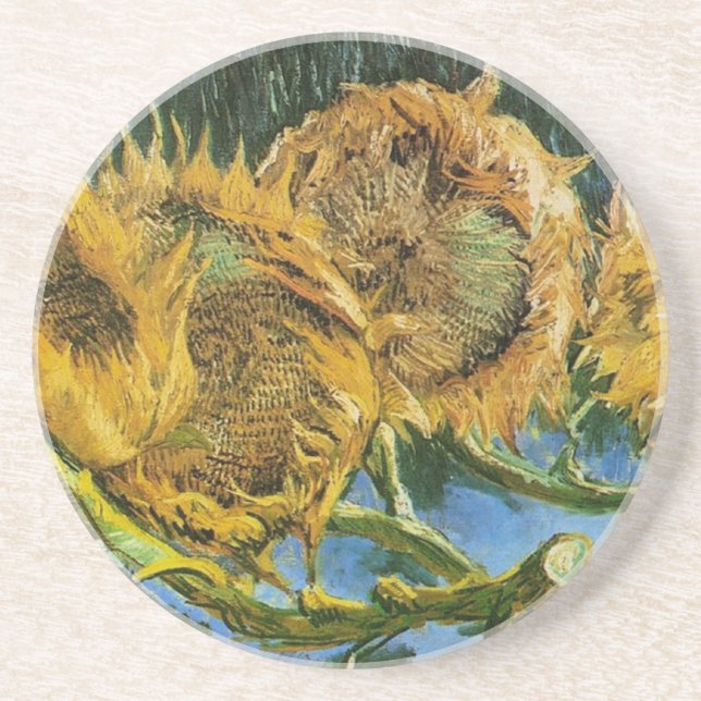 Four Cut Sunflowers, Vincent van Gogh Sandstone Coaster (Front)