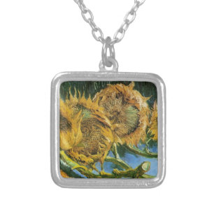 Four Cut Sunflowers, Vincent van Gogh Silver Plated Necklace