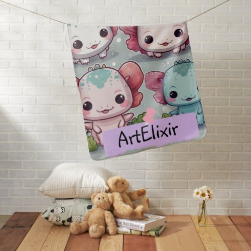 Four Cute Axolotl Print Baby Blanket