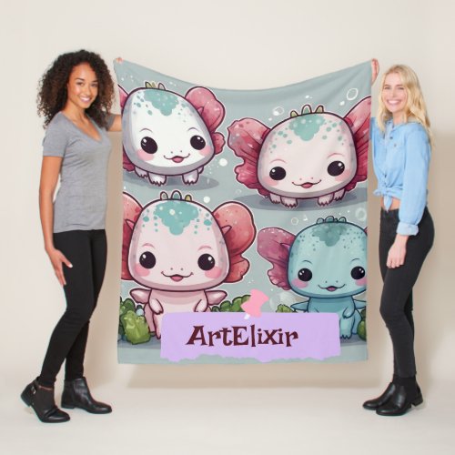 Four Cute Axolotl Print Fleece Blanket