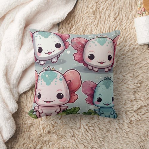 Four Cute Axolotl Print Throw Pillow