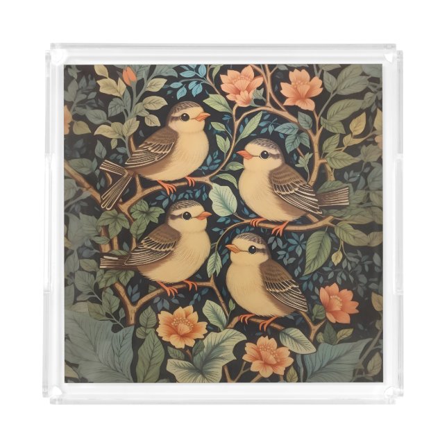 Four Cute Baby Birds Nature Inspired  Acrylic Tray (Front)