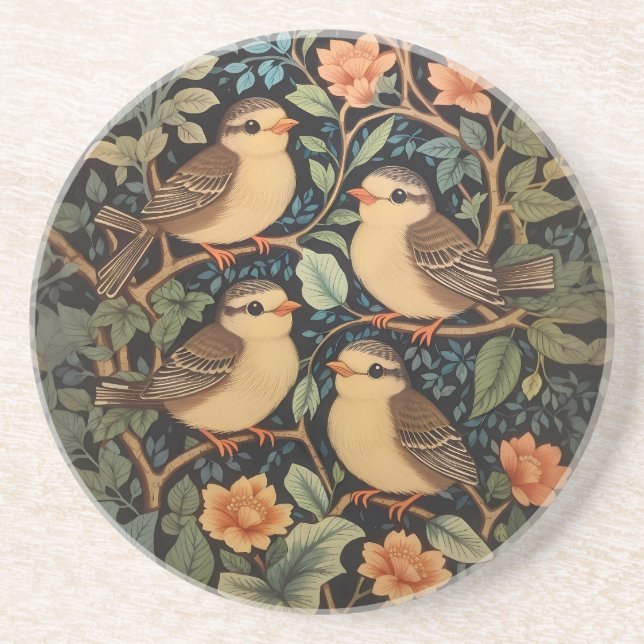 Four Cute Baby Birds Nature Inspired  Coaster (Front)