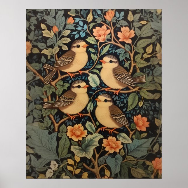 Four Cute Baby Birds Nature Inspired  Poster (Front)