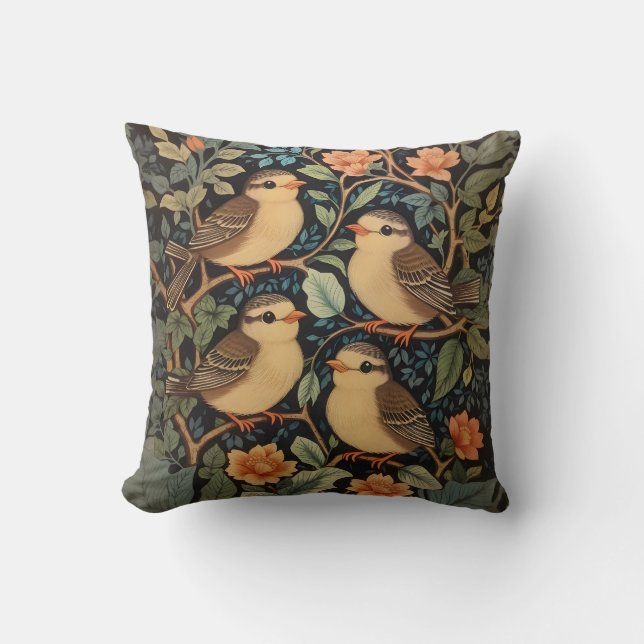 Four Cute Baby Birds Nature Inspired  Throw Pillow (Front)