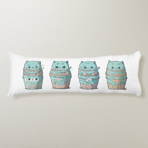 Four cute blue cats in boba tea cups body pillow