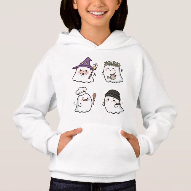 Four Cute Boo Ghosts  – Kawaii Girl Hoodie (Front)