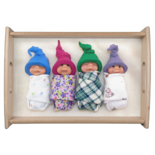 Four Cute Clay Elf Babies, Polymer Clay Serving Tray