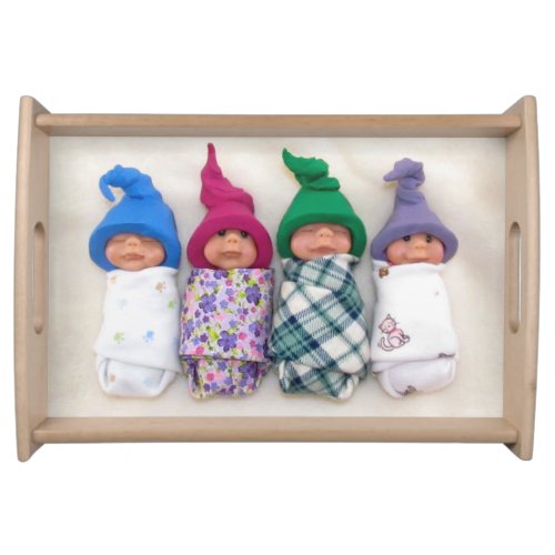 Four Cute Clay Elf Babies Polymer Clay Serving Tray
