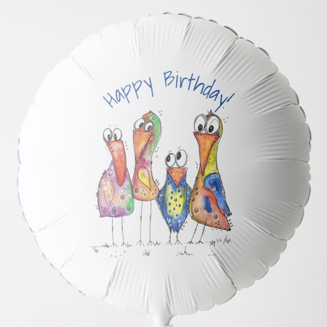Four Cute Colorful Whimsical Birds Balloon (Front)