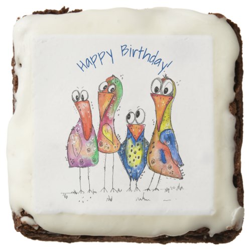 Four Cute Colorful Whimsical Birds Brownie