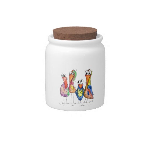 Four Cute Colorful Whimsical Birds Candy Jar