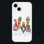Four Cute Colorful Whimsical Birds Case-Mate iPhone 14 Case<br><div class="desc">This is an original mixed media painting of four whimsical birds.  The painting is watercolor embellished with ink and watercolor pencils.</div>