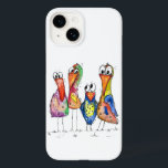 Four Cute Colorful Whimsical Birds Case-Mate iPhone 14 Case<br><div class="desc">This is an original mixed media painting of four whimsical birds.  The painting is watercolor embellished with ink and watercolor pencils.</div>