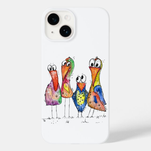 Four Cute Colorful Whimsical Birds Case-Mate iPhone Case (Back)