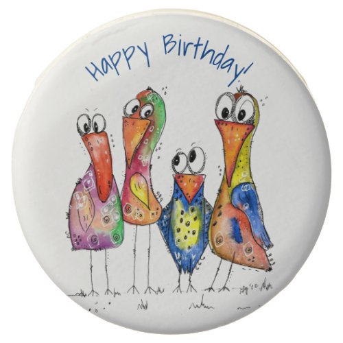 Four Cute Colorful Whimsical Birds Chocolate Covered Oreo