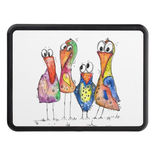 Four Cute Colorful Whimsical Birds Hitch Cover