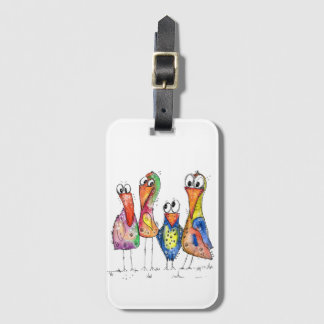 Four Cute Colorful Whimsical Birds Luggage Tag