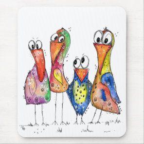 Four Cute Colorful Whimsical Birds Mouse Pad