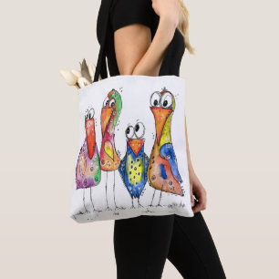 Four Cute Colorful Whimsical Birds Tote Bag