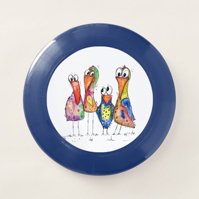 Four Cute Colorful Whimsical Birds Wham-O Frisbee (Front)