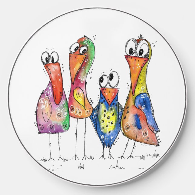 Four Cute Colorful Whimsical Birds Wireless Charger (Front)