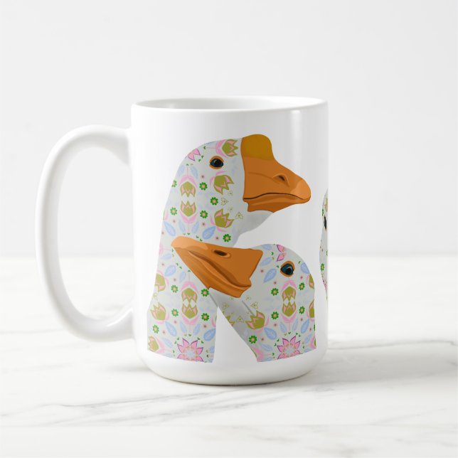 Four Cute Floral Patterned Geese Coffee Mug (Left)