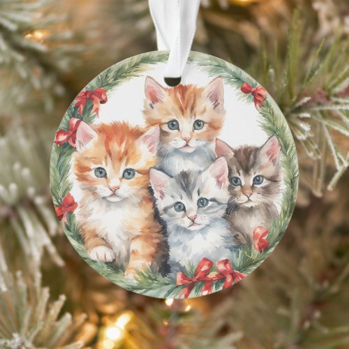 Four Cute Kittens Christmas Wreath Kids Ornament