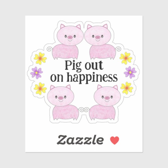 Four cute pink pigs - Pig out on happiness sticker (Sheet)