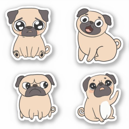 Four Cute Pug Dog Expressions  Sticker