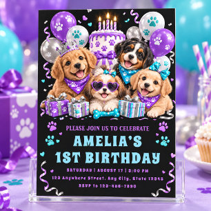 Four Cute Puppies First Birthday Invitation