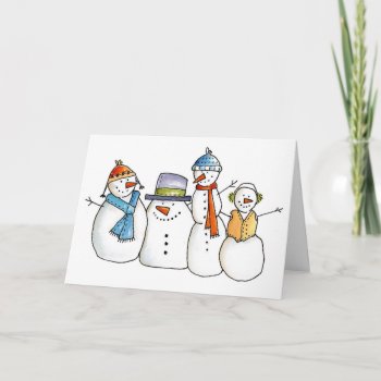 Four Cute Snowmen Holiday Card by AnnaWight at Zazzle