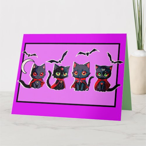 Four Cute Spooky Halloween Vampire Kittens Card
