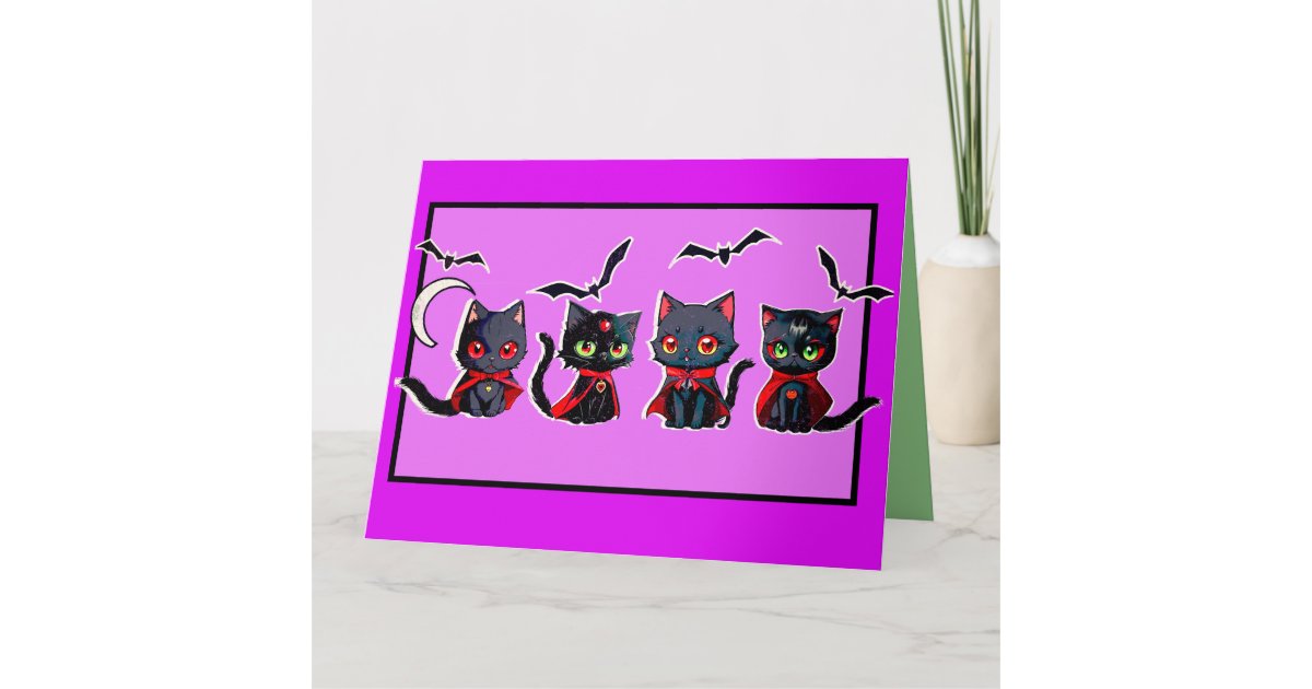 Four Cute Spooky Halloween Vampire Kittens Card Zazzle