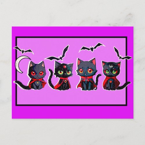 Four Cute Spooky Halloween Vampire Kittens Postcard