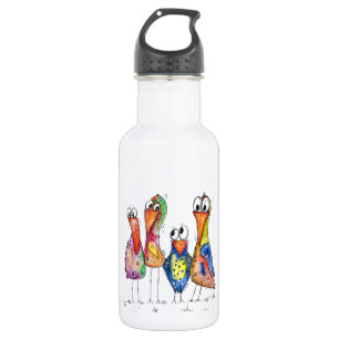 Four Cute Whimsical Colorful Birds Stainless Steel Water Bottle