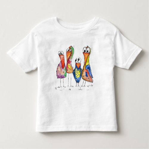 Four Cute Whimsical Colorful Birds T_Shirt