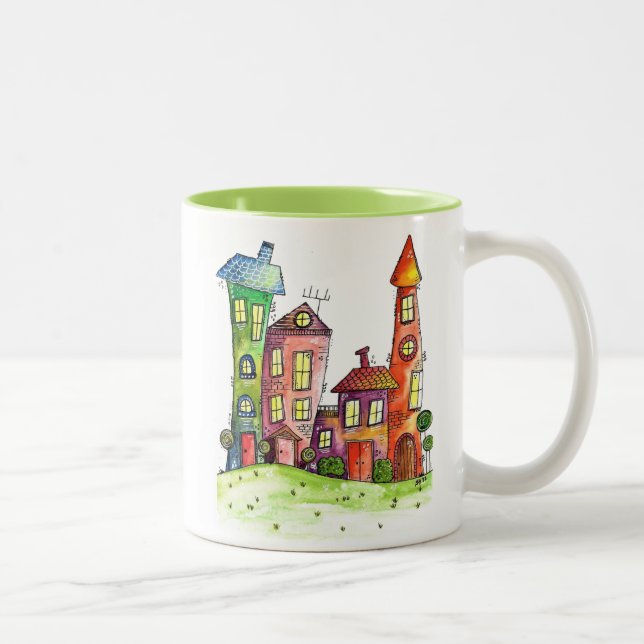 Four Cute Whimsical Houses Two-Tone Coffee Mug (Right)