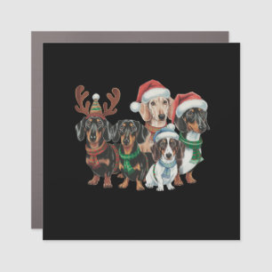 Four Dachshund Dogs Dressed In Festive Attire Car Magnet