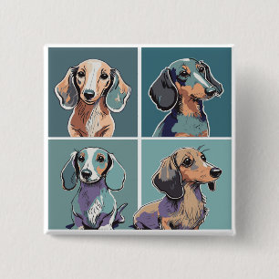 Four Dachshunds Illustration Button