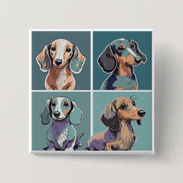 Four Dachshunds Illustration Button (Front)