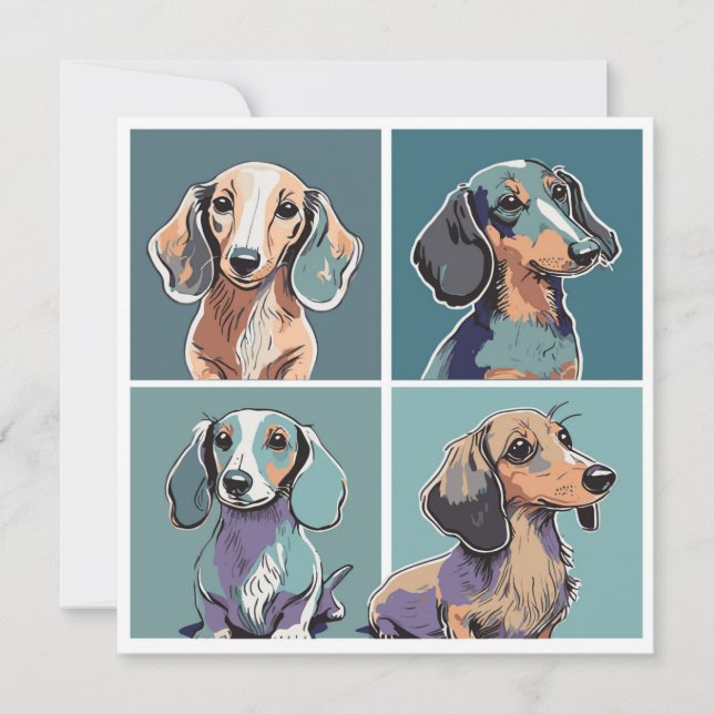 Four Dachshunds Illustration Note Card (Front)