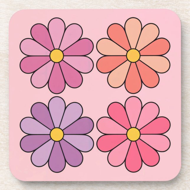 Four Daisies Pink Coaster Set (Front)