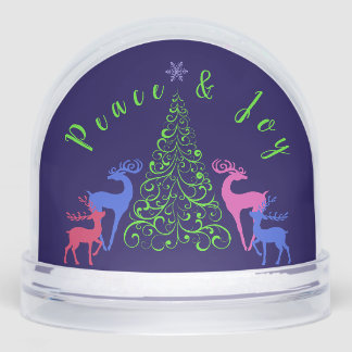Four Deer & a Christmas Tree Peace & Joy Snow Globe