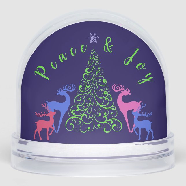 Four Deer & a Christmas Tree Peace & Joy Snow Globe (Front)