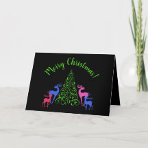 Four Deer & a Merry Christmas Tree Greeting Card